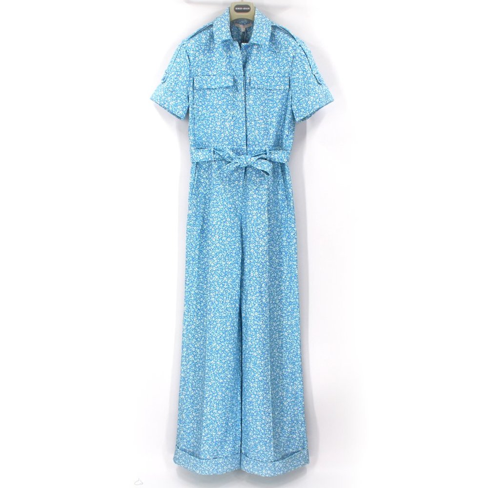 Jonathan Simkhai Owen Ditsy Blue White Floral Crepe Jumpsuit Pants 4 NWT - Picture 1 of 11
